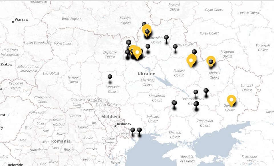 Map of war crimes trials in Ukraine
