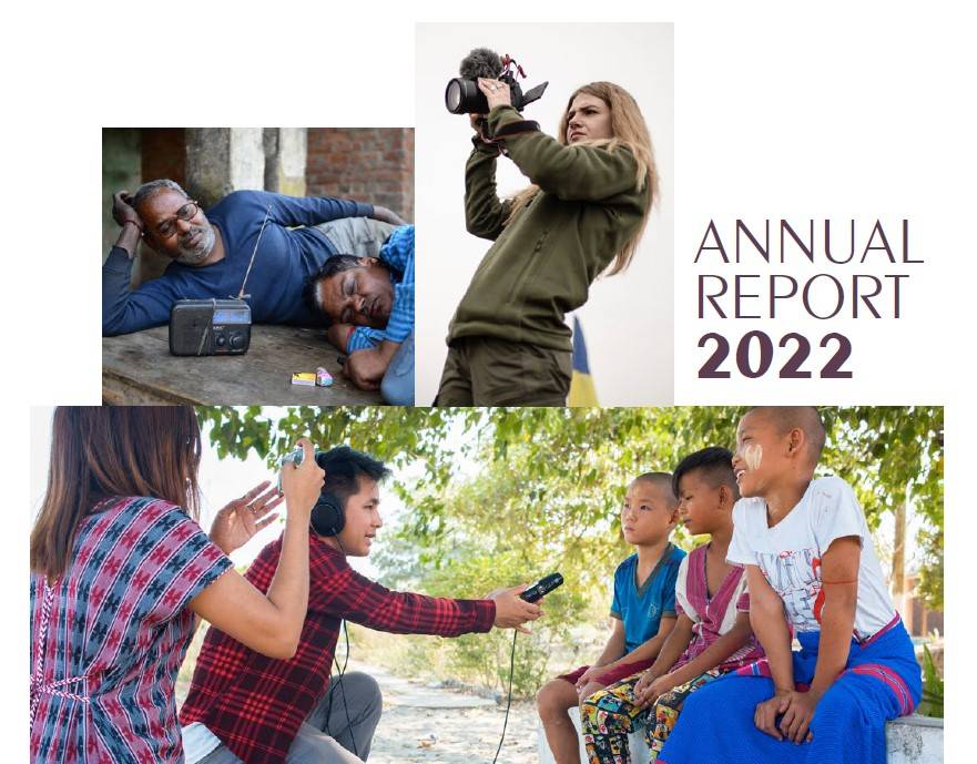 The cover of our 2022 annual report. ©Fondation Hirondelle / AFP / Florent Vergnes / Lam Duc Hien
